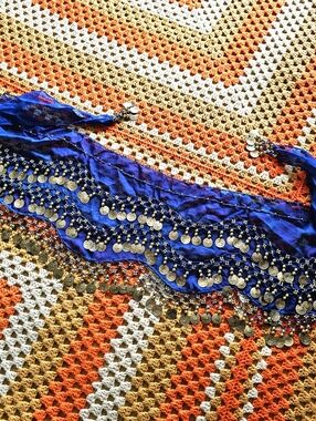 Bellydance Coin Hip Scarf Belt - Royal Blue and Gold
